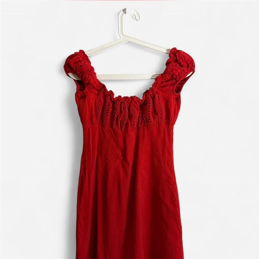 Red Ruffle Short Sleeved Mini Dress - Picture 4 of 5